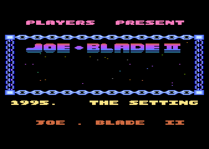 Joe Blade II Atari 8-bit Screenshot: Title screen.