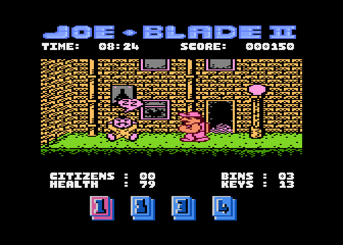 Joe Blade II Atari 8-bit Screenshot: This guy is sleeping...