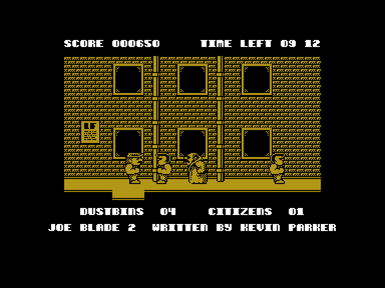 Joe Blade II Commodore 16 & Plus/4 Screenshot: Walking over to the guy in the trenchcoat begins another puzzle sequence.