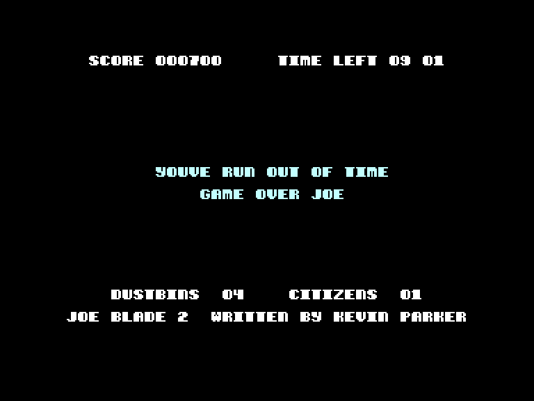 Joe Blade II Commodore 16 & Plus/4 Screenshot: I lost, game over!