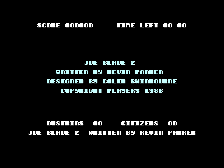 Joe Blade II Commodore 16 & Plus/4 Screenshot: Title screen.