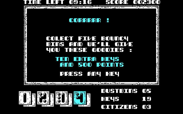 Joe Blade II IBM PC/Compatibles Screenshot: Collect bins for a bonus...