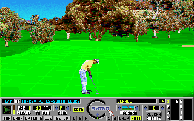 Links: The Challenge of Golf Amiga Screenshot: Use the grid to help see the breaks on the green.