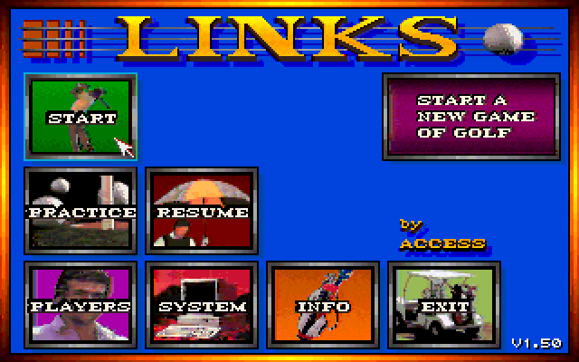 Links: The Challenge of Golf Amiga Screenshot: The main menu.