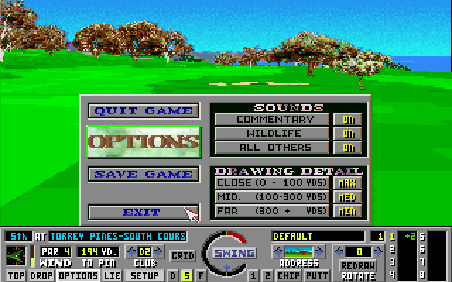 Links: The Challenge of Golf Amiga Screenshot: Game options.