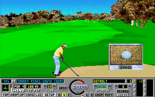 Links: The Challenge of Golf Amiga Screenshot: Drat, I landed in the sand...