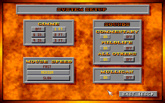 Links: The Challenge of Golf Amiga Screenshot: System setup screen.