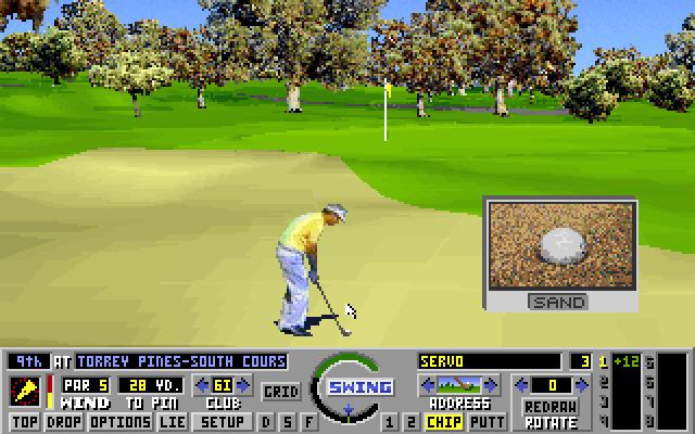 Links: The Challenge of Golf IBM PC/Compatibles Screenshot: Drat, I'm in the sand...