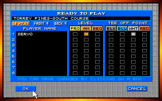 Links: The Challenge of Golf IBM PC/Compatibles Screenshot: Setting up the players for the next round of golf.