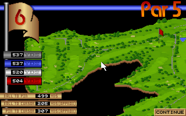Links: The Challenge of Golf IBM PC/Compatibles Screenshot: Overhead view of the hole.