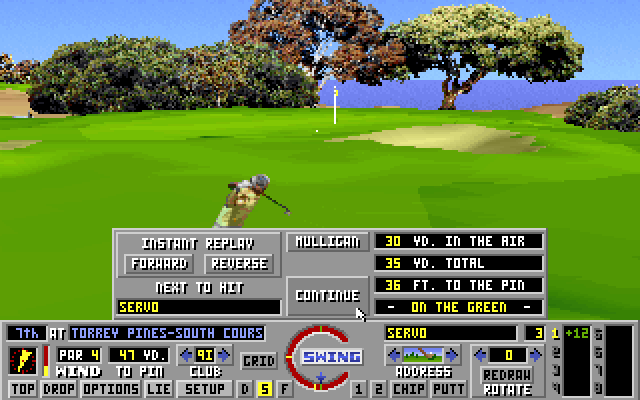 Links: The Challenge of Golf IBM PC/Compatibles Screenshot: The last shot landed on the green...continue?