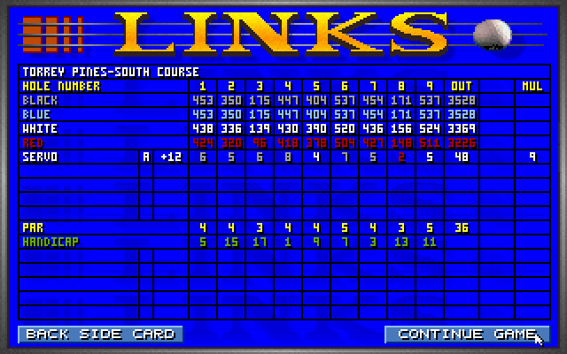 Links: The Challenge of Golf IBM PC/Compatibles Screenshot: The scorecard.