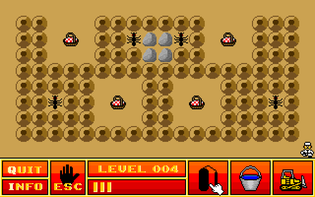 Ant Attack IBM PC/Compatibles Screenshot: There are fewer obstacles and more picnic baskets as the game progresses.