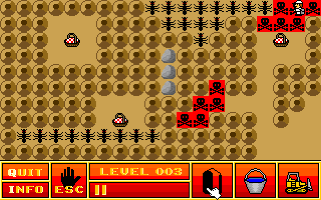 Ant Attack IBM PC/Compatibles Screenshot: Watch out, the ants almost have one of the picnic baskets!