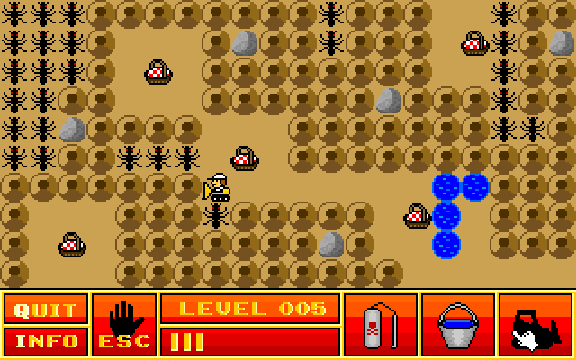 Ant Attack IBM PC/Compatibles Screenshot: Use buckets of water to block the ants progress.
