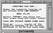 Ant Attack for IBM PC/Compatibles - Ordering screen found in the shareware version.