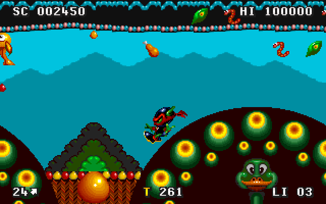 Zool 2 IBM PC/Compatibles Screenshot: Jumping and running around the landscape.