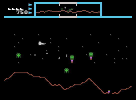 Defender ColecoVision Screenshot: Quick, rescue captured humans!
