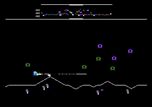 Defender Apple II Screenshot: Game start.