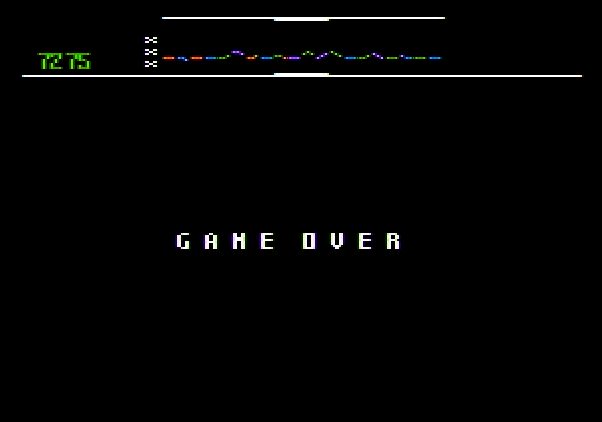 Defender Apple II Screenshot: Game over.