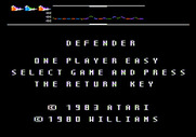Defender for Apple II - Title screen and game options.