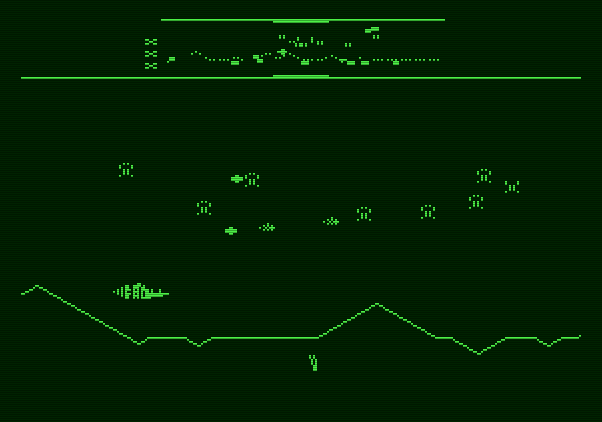 Defender Apple II Screenshot: Enemies attacking fast and furious!