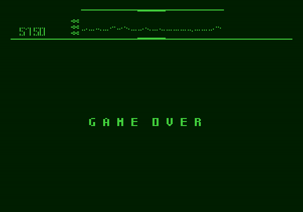 Defender Apple II Screenshot: Game over.