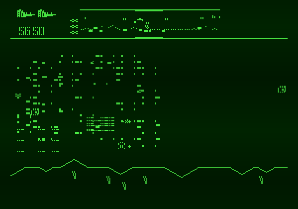 Defender Apple II Screenshot: Ouch, I've been hit!