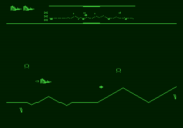 Defender Apple II Screenshot: Game start.