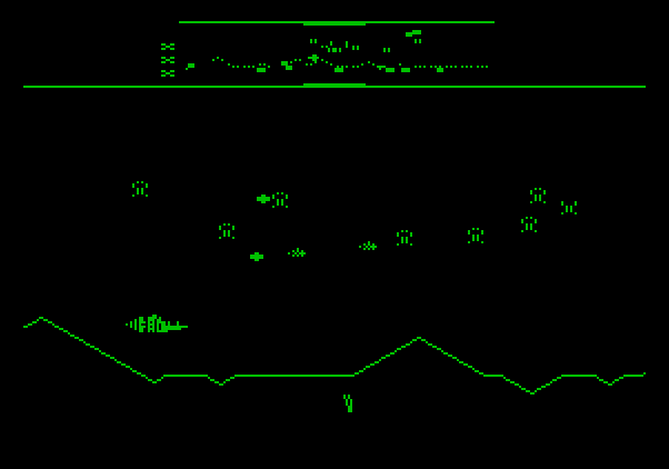 Defender Apple II Screenshot: Enemies attacking fast and furious!