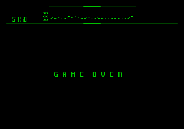 Defender Apple II Screenshot: Game over.