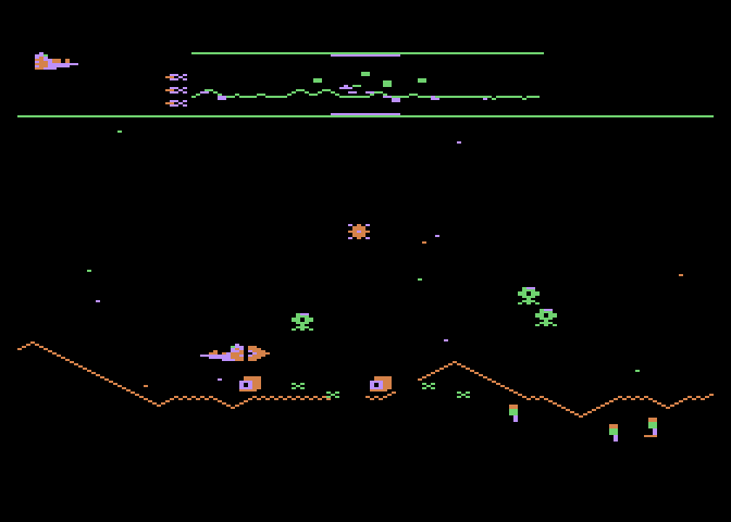 Defender Atari 5200 Screenshot: Wave 2 has even more enemies to avoid...