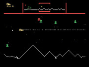 Defender for TI-99/4A - Landers turn into the red mutants if they carry a human to the top of the screen.