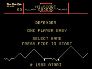 Defender for TI-99/4A - Title screen and game options.