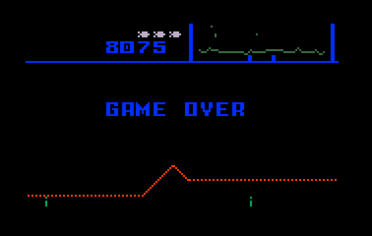 Defender Intellivision Screenshot: Game over.