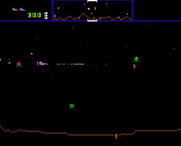 Defender Arcade Screenshot: Watch out for the mutant coming up from behind!