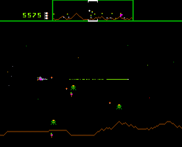 Defender Arcade Screenshot: Try to save the captured humanoid!