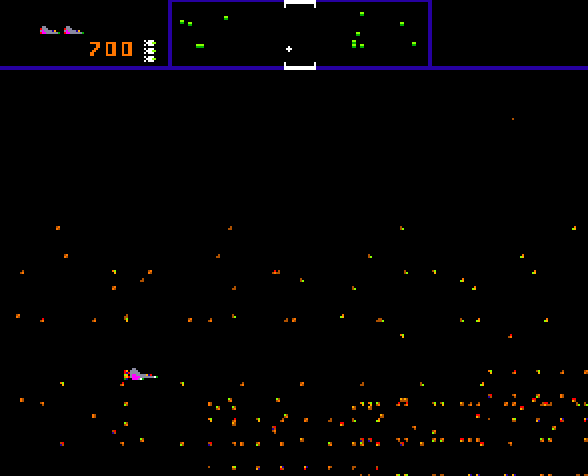 Defender Arcade Screenshot: Oops, the city was destroyed!