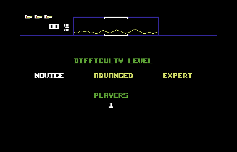 Defender Commodore 64 Screenshot: Select game options.