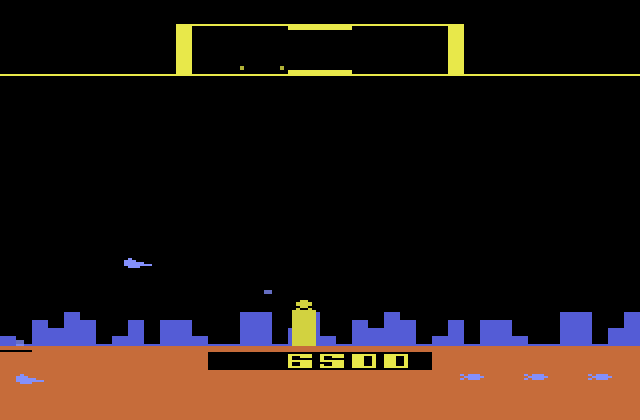 Defender Atari 2600 Screenshot: A humanoid being captured!