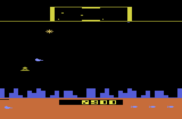 Defender Atari 2600 Screenshot: Under attack from behind!