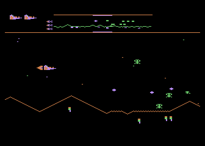 Defender Atari 8-bit Screenshot: Game start.