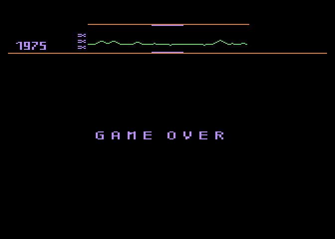 Defender Atari 8-bit Screenshot: Game over.