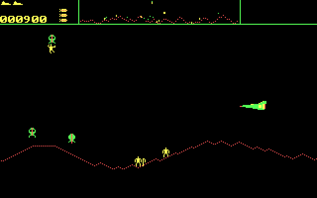 Defender IBM PC/Compatibles Screenshot: Can you save the capture human before it's too late?