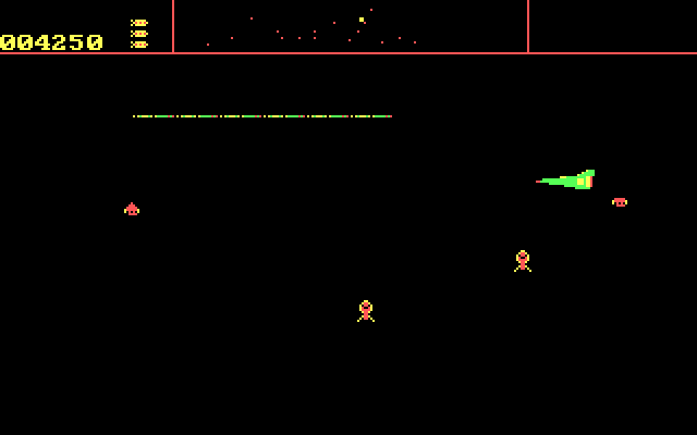 Defender IBM PC/Compatibles Screenshot: When there are no humans left the city is destroyed!