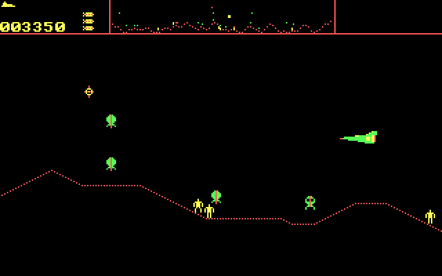 Defender IBM PC/Compatibles Screenshot: Save the humans before they are captured!