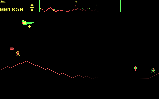 Defender IBM PC/Compatibles Screenshot: Rescuing a human...