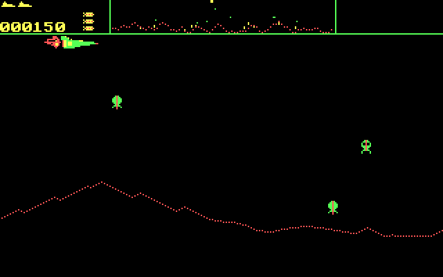 Defender IBM PC/Compatibles Screenshot: Here come some enemies!