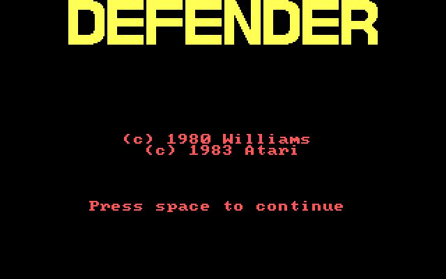 Defender IBM PC/Compatibles Screenshot: Title screen