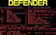 Defender for IBM PC/Compatibles - An overview of the controls and game options